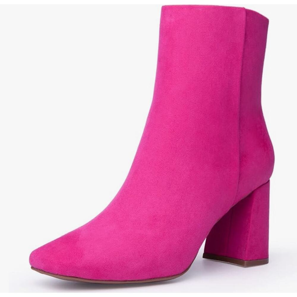 NIB JORYA Womens Fashion Ankle Boots Square Toe Suede Side Zipper Block Heel 6.5